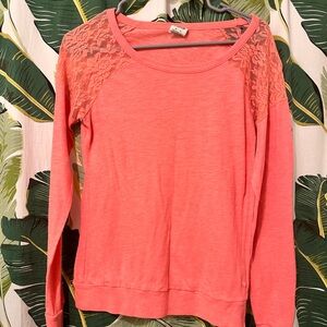 PINK Victoria's Secret Coral Long Sleeve Lace Shirt